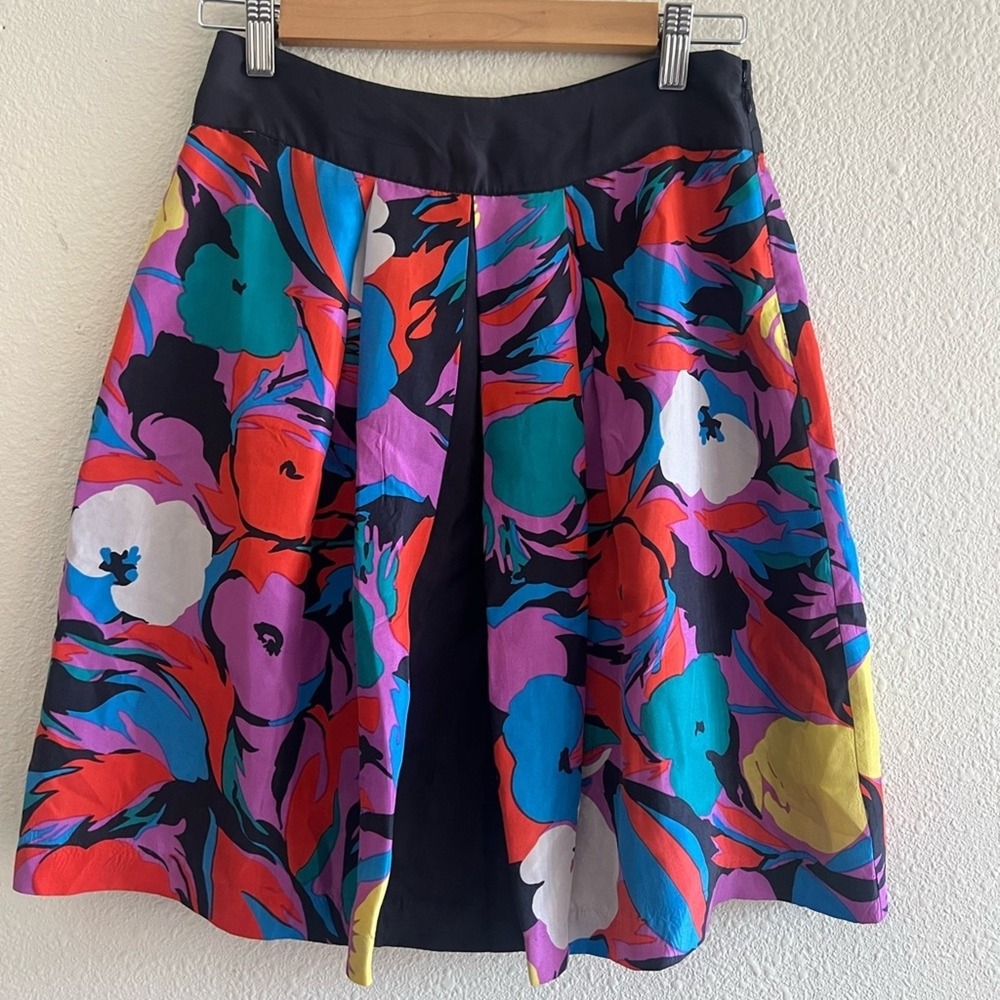 Anthropologie Y2K Lil Floral Silk Pleated Mini Skirt Size 2 Boho Coquette Flare
